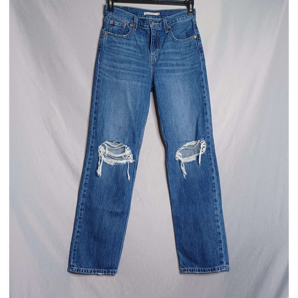 Levi's Low Pro Straight Jeans Womens 26 Blue Distressed Ripped Knee Denim Pants
